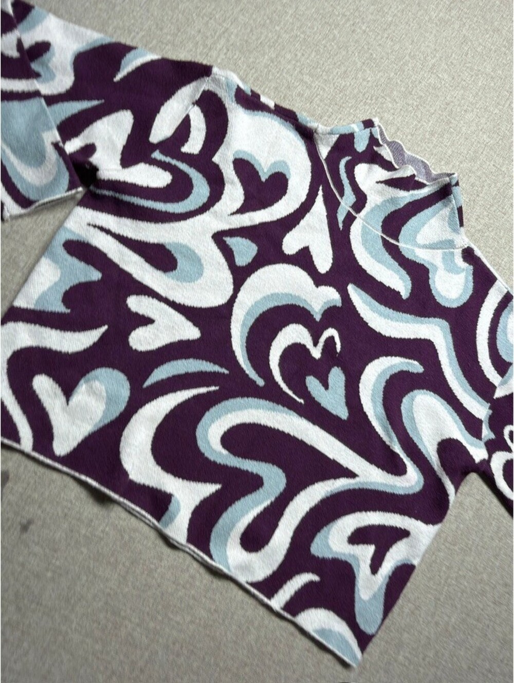 Maeve Anthropologie Swirl Heart Mock Neck Sweater Purple White Blue Small